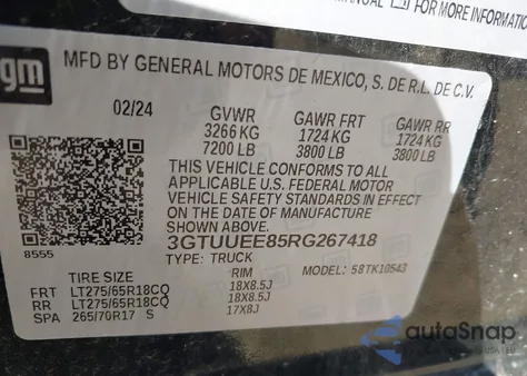 2024 GMC Sierra 1500 4Wd Short Box At4 from USA, damaged, VIN 3GTUUEE85RG267418